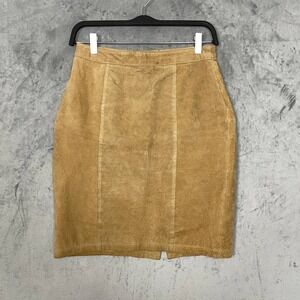 Vintage 90s I.O.U. Suede Leather Pencil Midi Skirt Tan Size 11/12 Officewear
